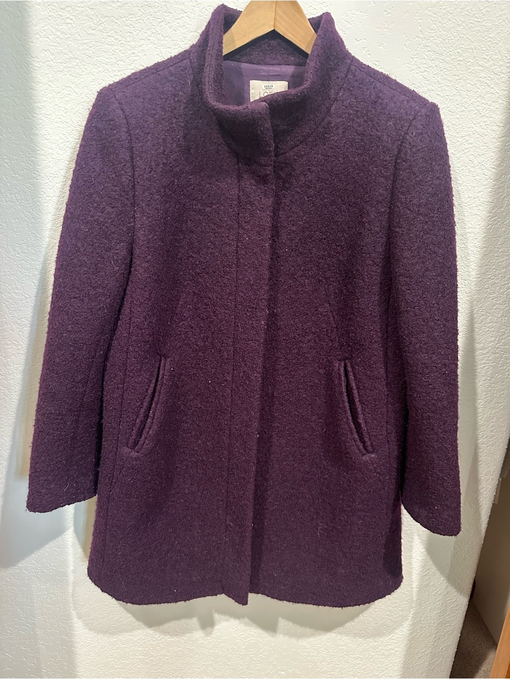 LOFT Plum Wool-Blend Stand Collar Pea Coat